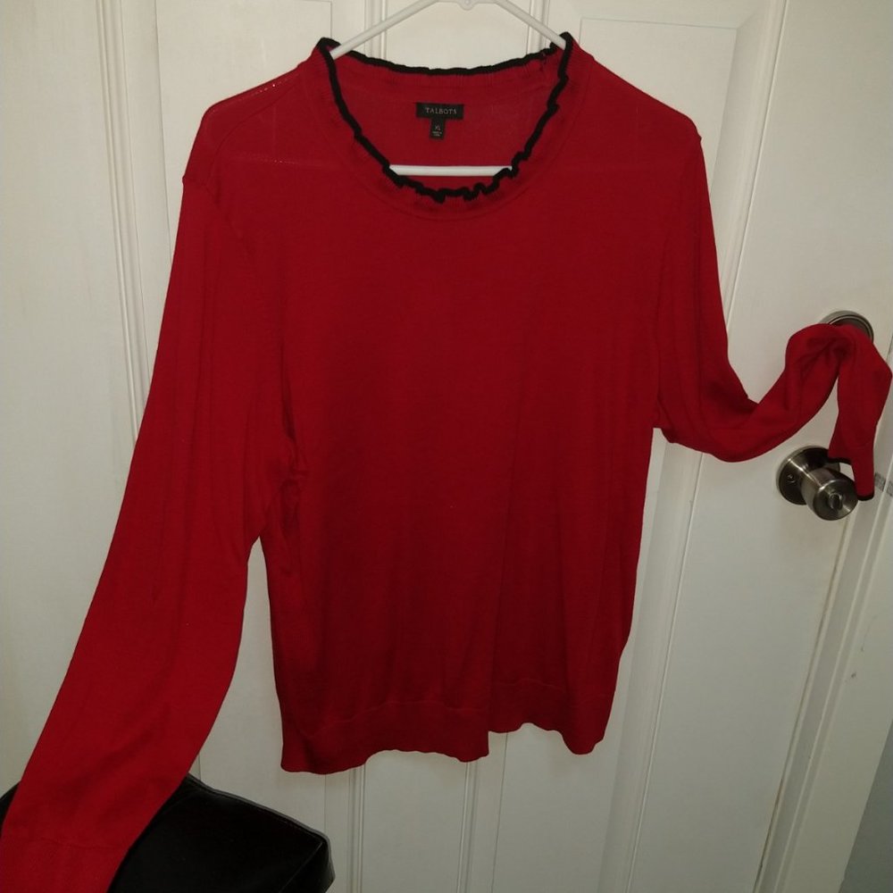 Talbots Red Sweater with Black Trim Size XL